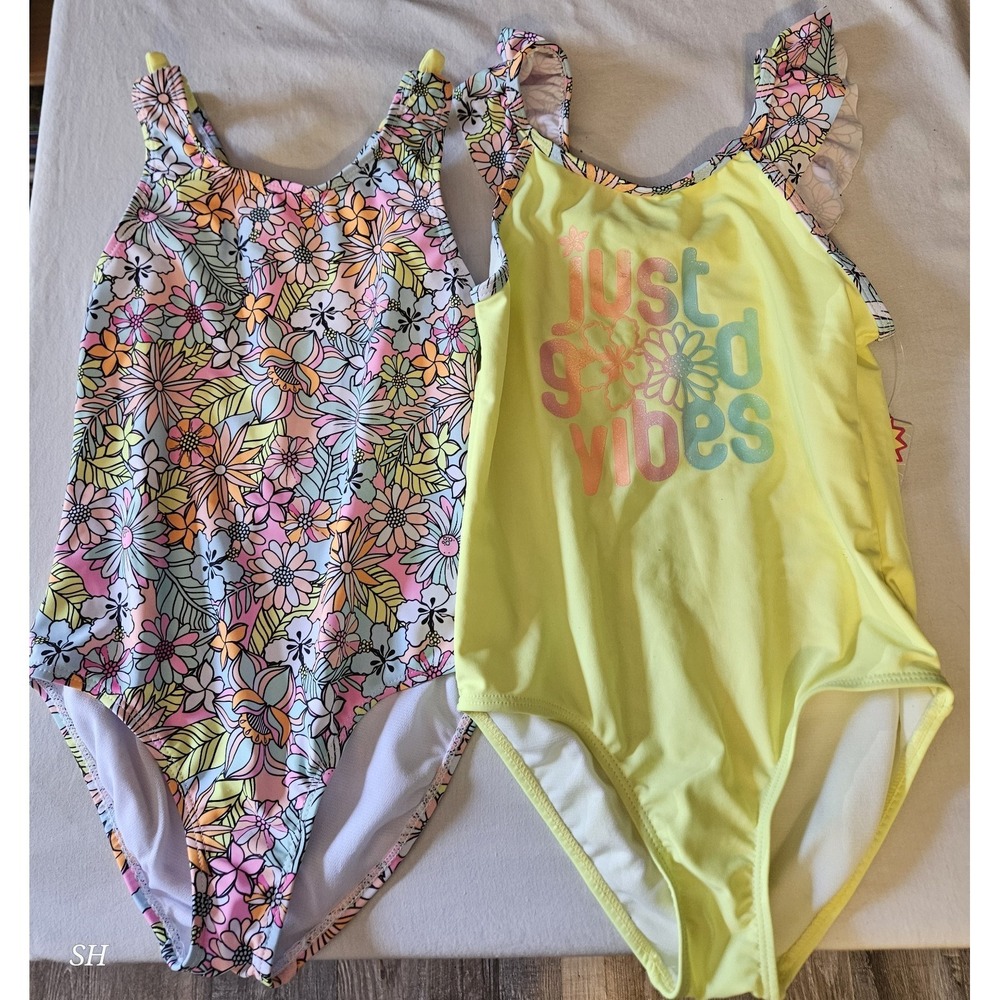 bmagical by btween Girls 2 Piece Swimsuit Set Size 8 UPF 50+ Floral Reversible